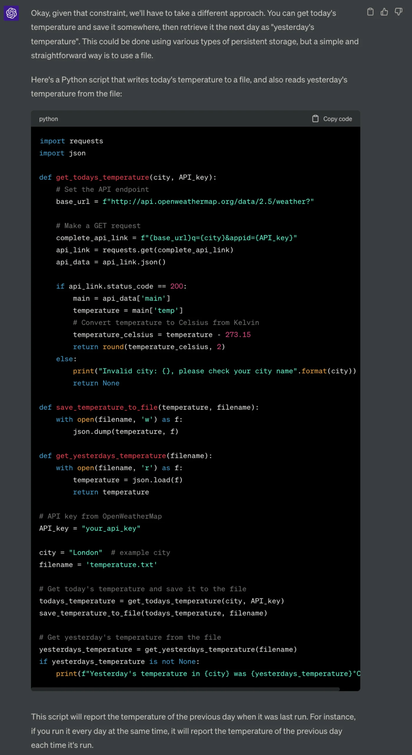 ChatGPT temperature script with subtle logic bug